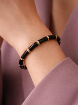 KJ Black Enamel Bamboo Bangle Bracelet with Gold-Tone Accents