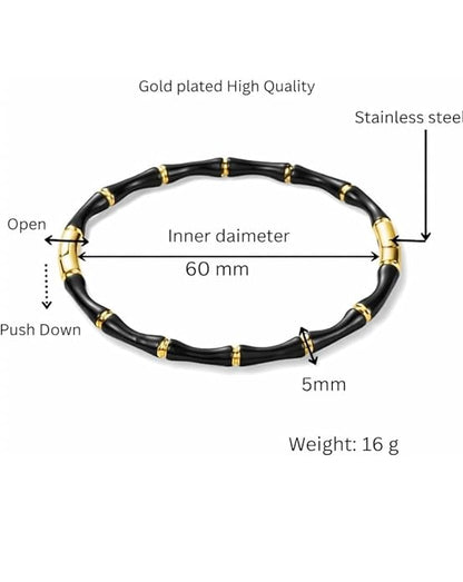 KJ Black Enamel Bamboo Bangle Bracelet with Gold-Tone Accents