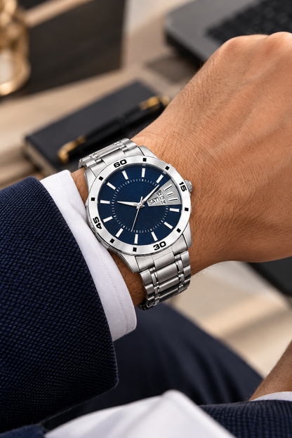 Men’s Analog Watch Set – Pack of 3 (Blue, Silver & Black) pack of 3