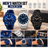 Men’s Analog Watch Set – Pack of 3 (Blue, Silver & Black) pack of 3